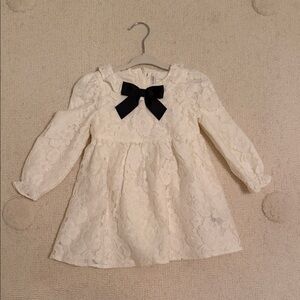 Janie and Jack Cream Lace Dress with Black Bow